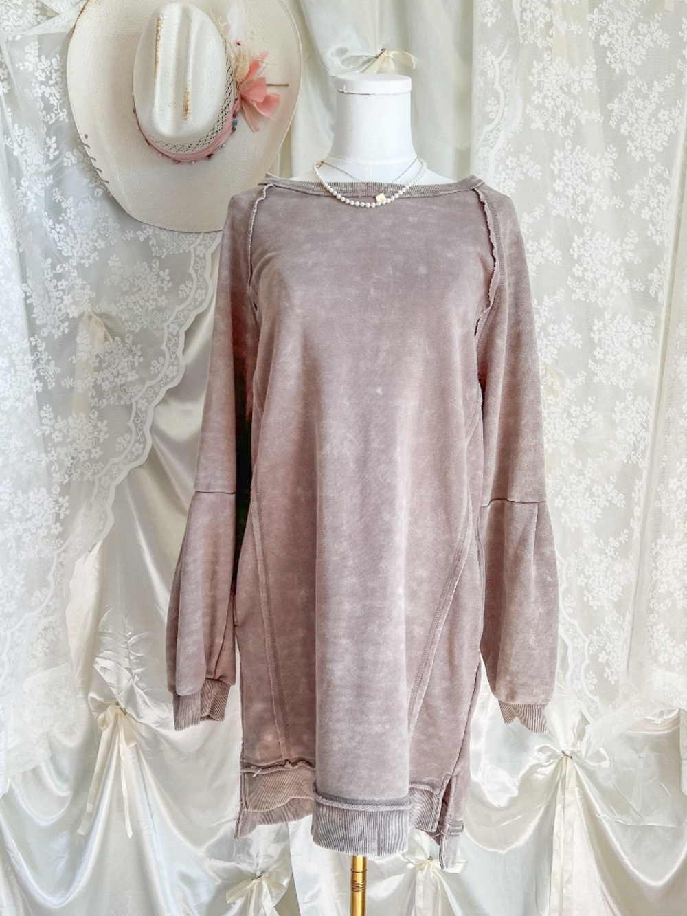 Washed Taupe Oversized Sweatshirt Dress